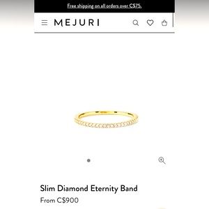 Mejuri slim eternity ring. 14 k yellow gold with diamond all around band.